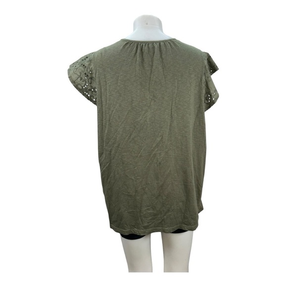Style and Co Green Olive Flutter Sleeve women’s Blouse with Tie Front Size 1X - Picture 8 of 12